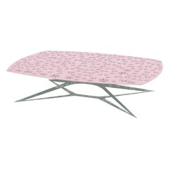 Tavolino da caffè centrale rettangolare da esterno moderno rosa e grigio con design floreale