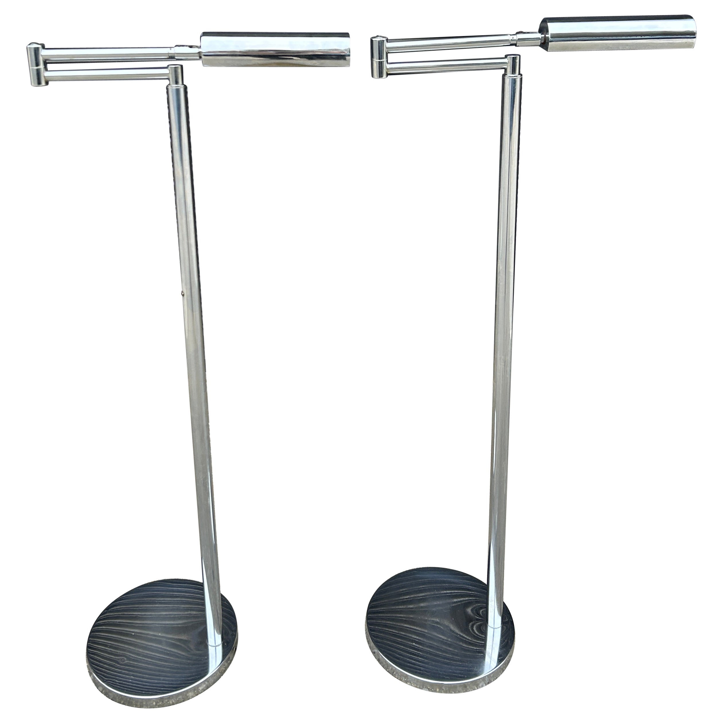 Pair of Mid century modern chrome articulating Floor Lamps circa 1970 For Sale