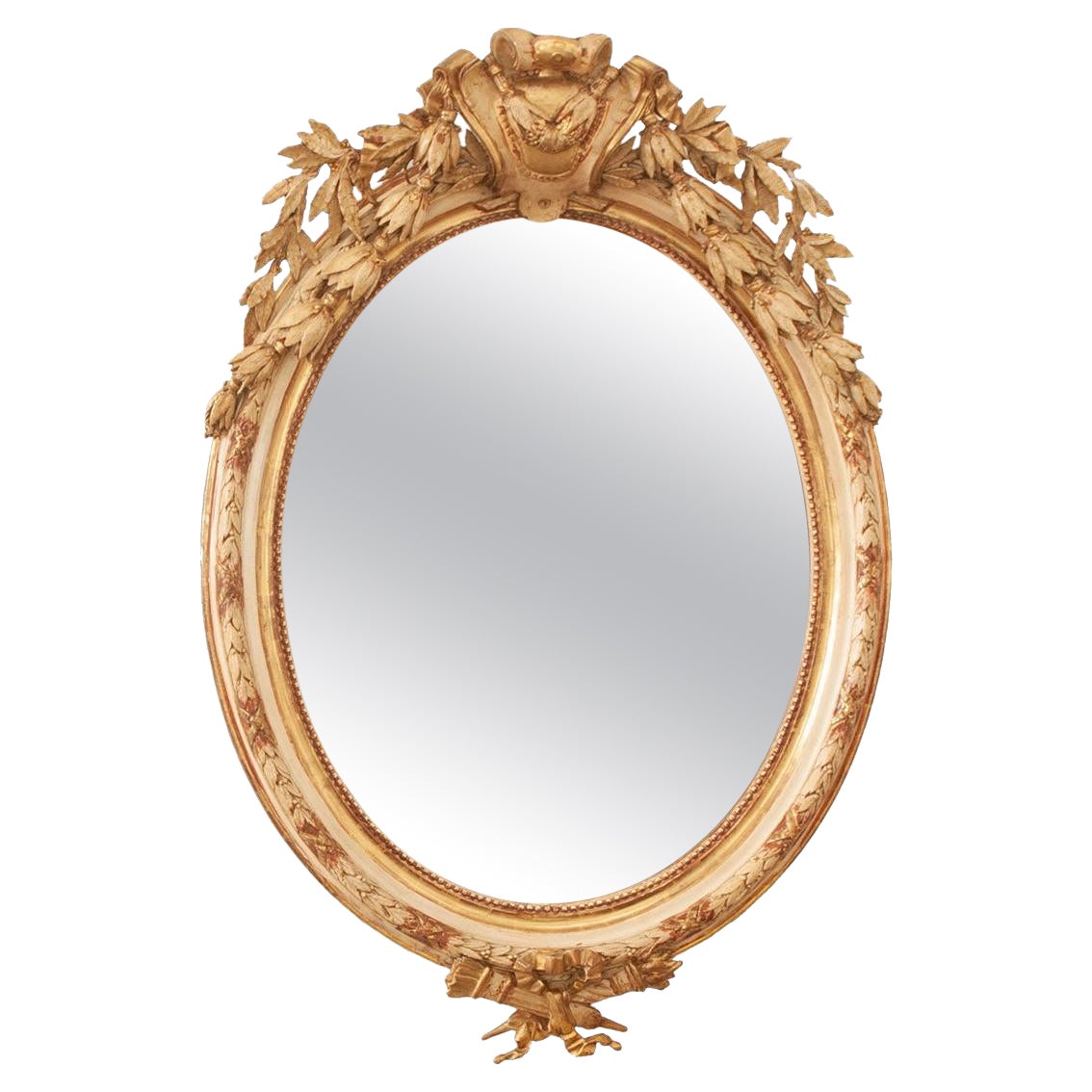 Miroir ovale peint et doré du 19ème siècle