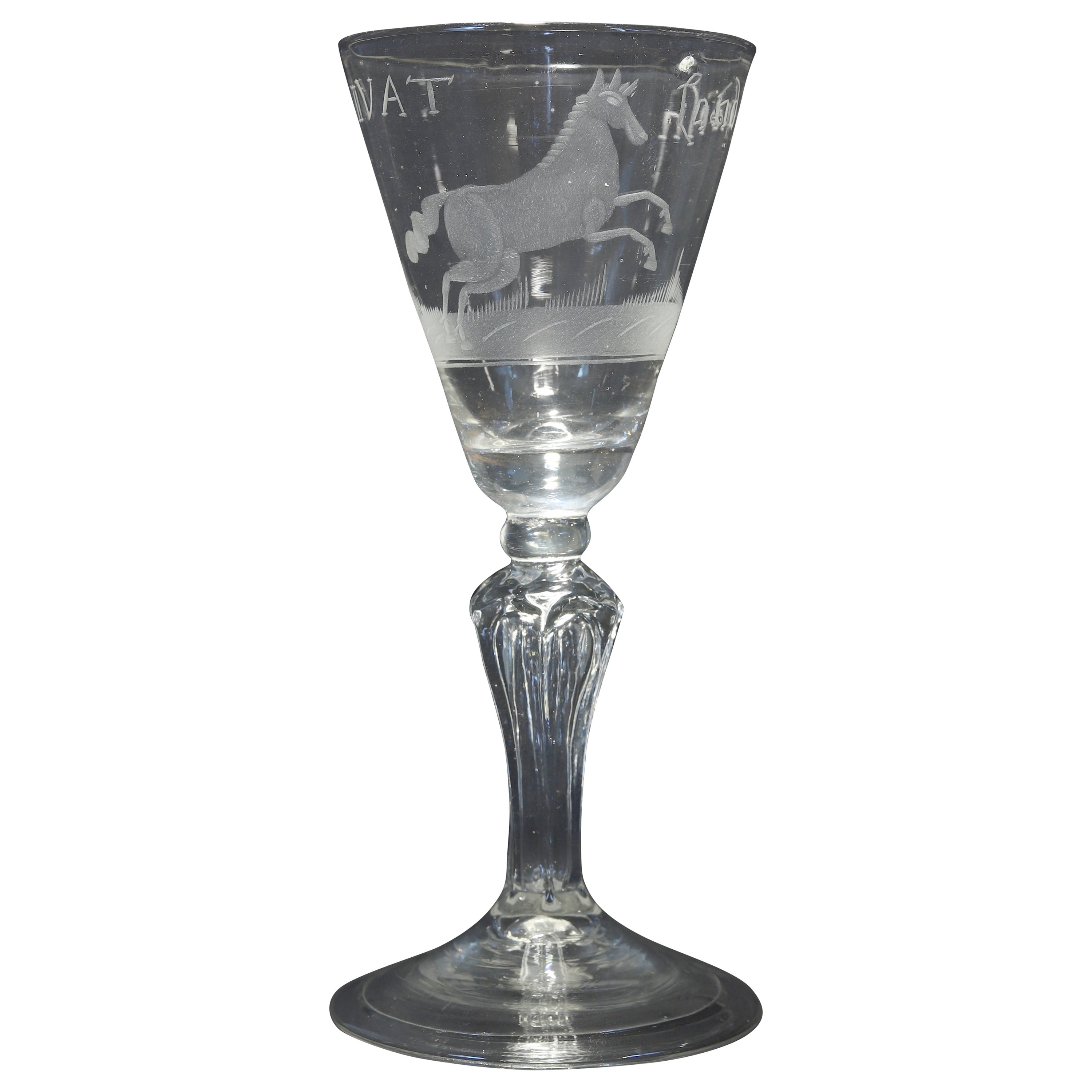 Verre à vin hollandais gravé, The White Horse of Hanover, milieu du 18e siècle