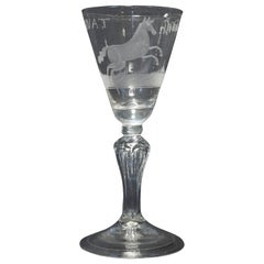 A Dutch Engraved Wine Glass, The White Horse of Hanover, Mid 18th Century