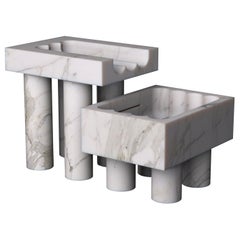 Monolithic Font - Two part fountain carved from Calacatta Marble