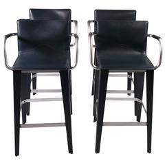 Used Four Matteo Grassi April Bar Stools in Lapis Blue Leather