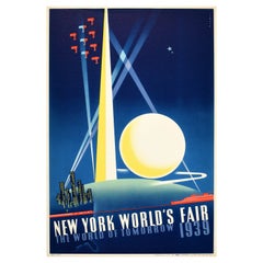 Original Vintage Travel Advertising Poster New York Worlds Fair Binder Art Deco