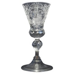 Copa de vino holandesa grabada Prosperidad del comercio, mediados del siglo XVIII