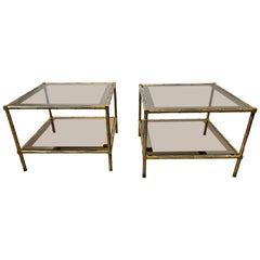 Maison Jansen 'Faux Bambou' two tier side tables, Brass, 1960s, France 