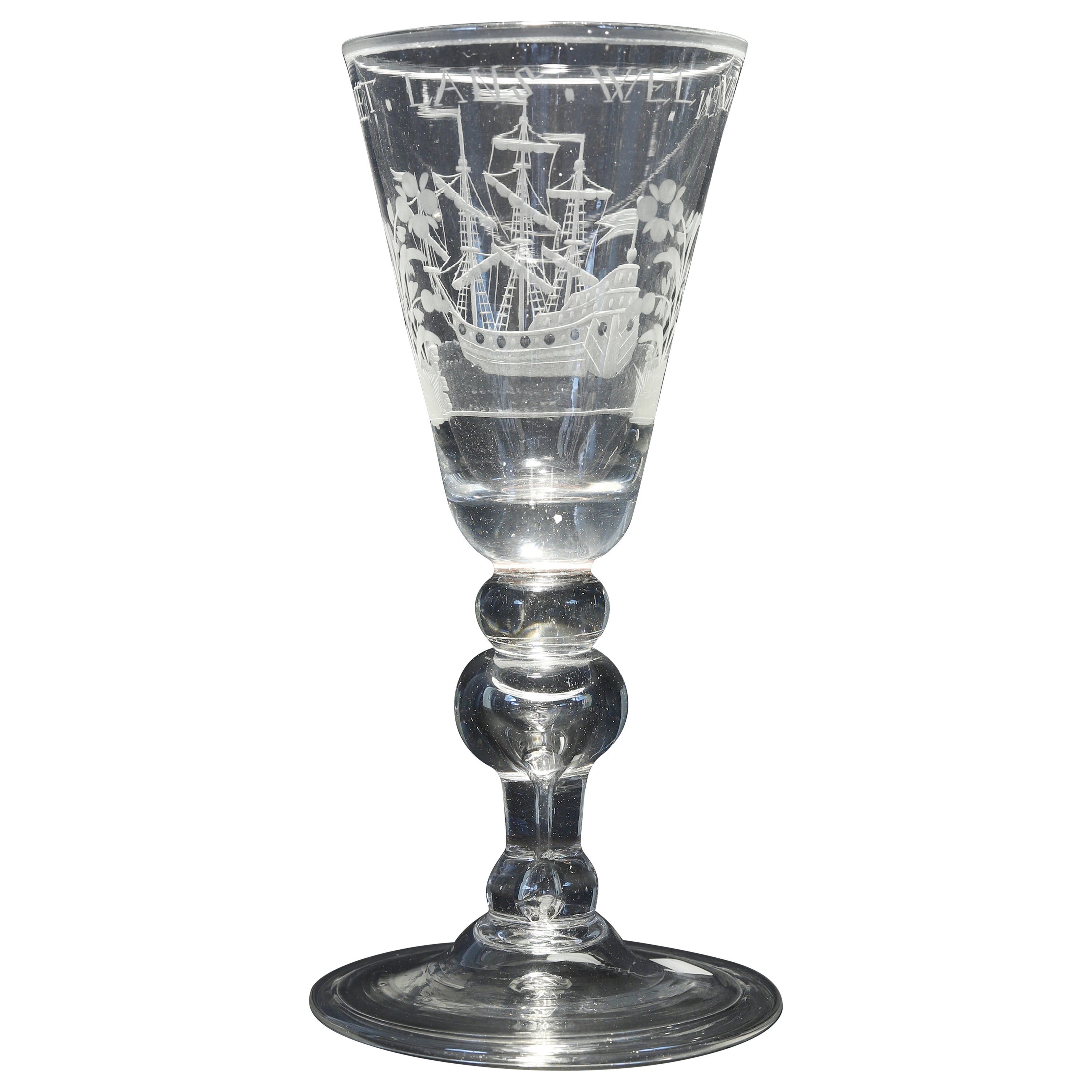 A Dutch Engraved Baluster, Prosperity of the Country, Wine Glass, 18th Century For Sale