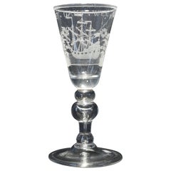 Balustre néerlandais gravé, Prosperity of the Country, verre à vin, 18ème siècle