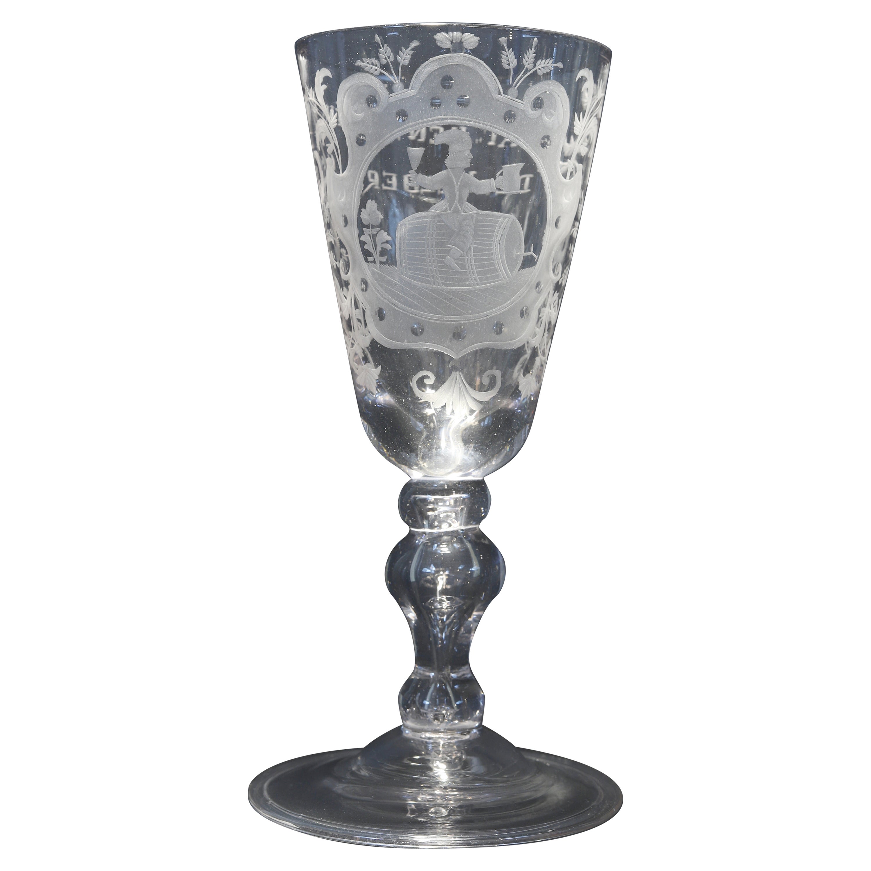 A Dutch Engraved Baluster, Ceremonial Pregnancy Wine Glass, 18th Century