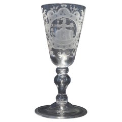 A Dutch Engraved Baluster, Ceremonial Pregnancy Wine Glass, 18th Century