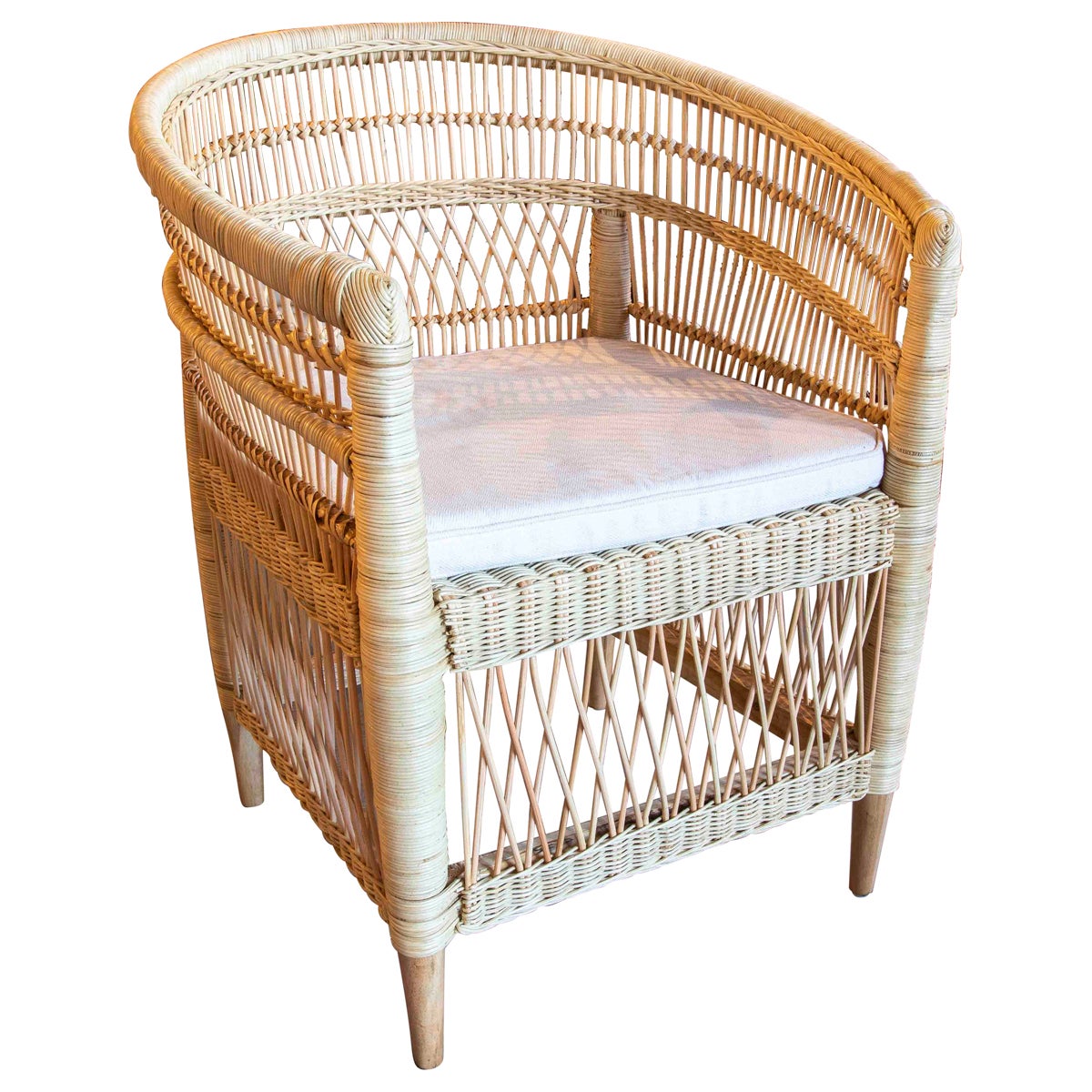 Handmade Rattan Armchair with Wooden Legs