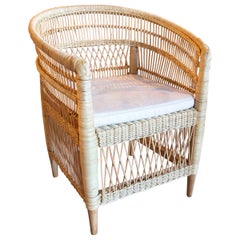 Handmade Rattan Armchair with Wooden Legs