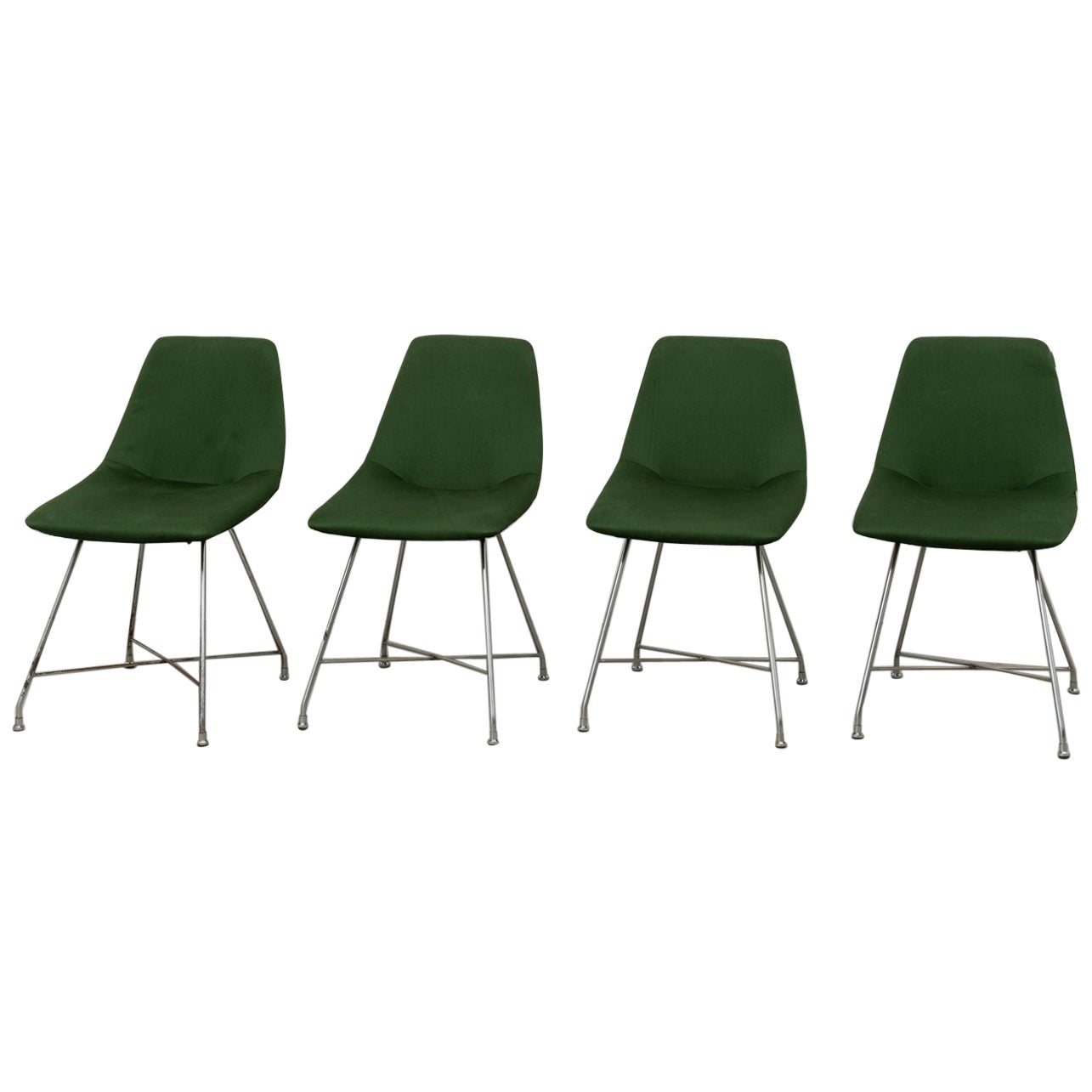 Augusto Bozzi Ensemble de 4 chaises "Aster" vertes et chromées pour Saporiti, années 1950