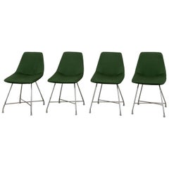 Augusto Bozzi Set of 4 "Aster" Green and Chrome Chairs for Saporiti, 1950s