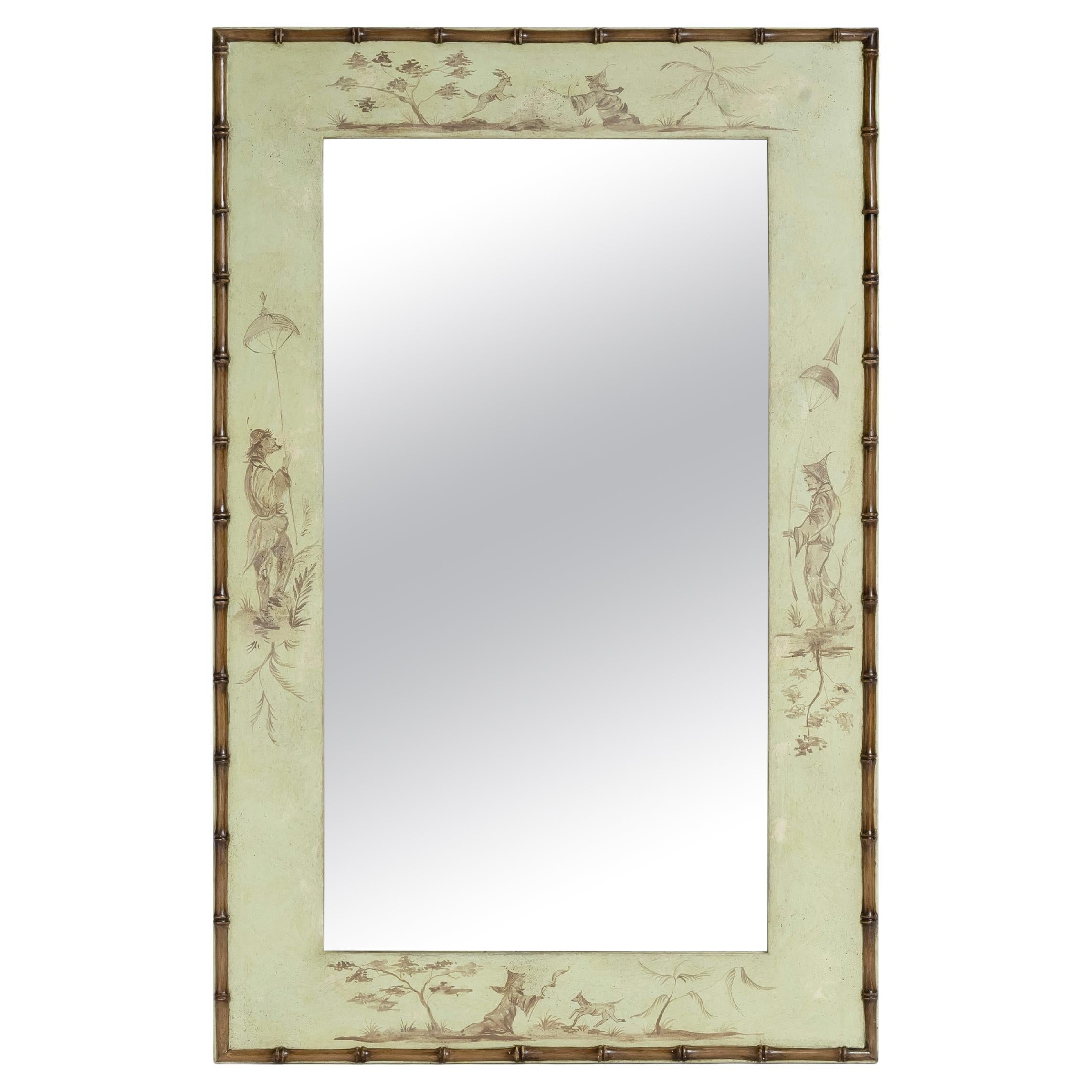 18th Century Hand-Painted Venetian Style Apple Green Bamboo Michelangelo Mirror For Sale