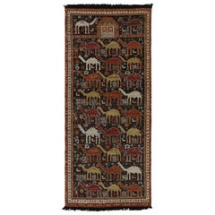 Tapis de course de style tribal de Rug & Kilim en noir avec pictogrammes rouge, or et marron