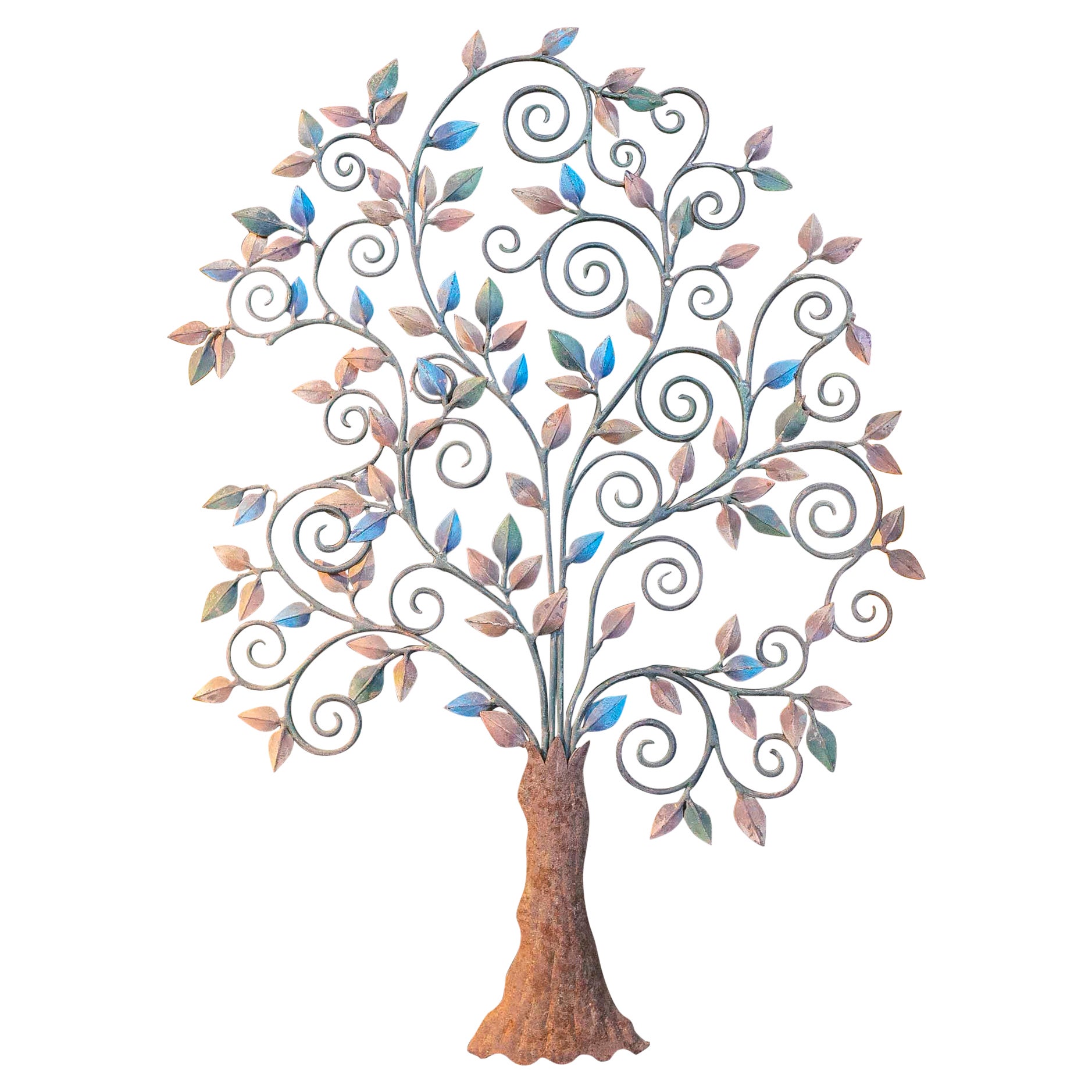 1970s Hand-Painted Decorative Iron Tree for Wall Hanging
