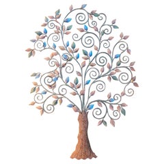 Vintage 1970s Hand-Painted Decorative Iron Tree for Wall Hanging