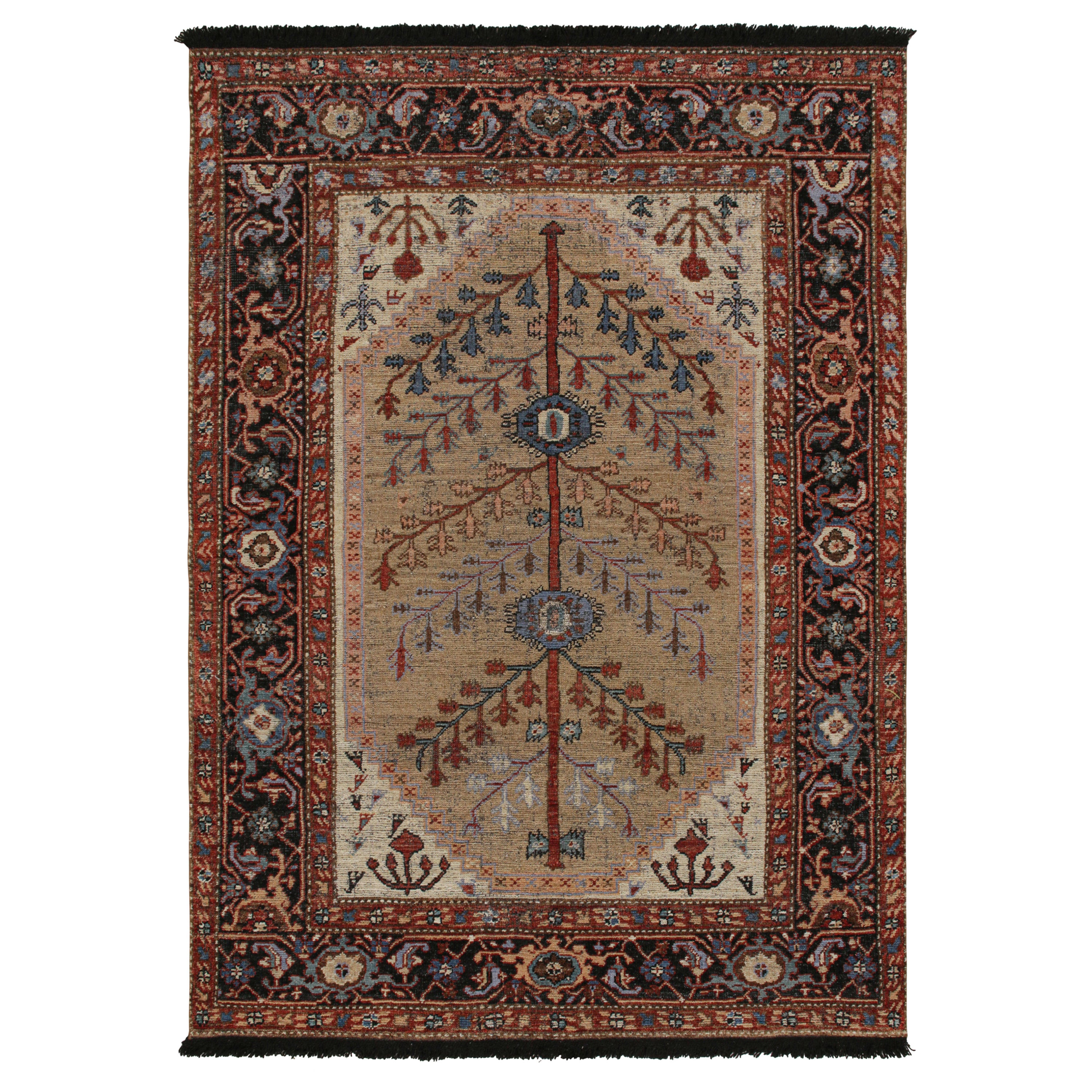 Rug & Kilim’s Antique Tribal Style rug in Red, Blue & Brown Patterns For Sale