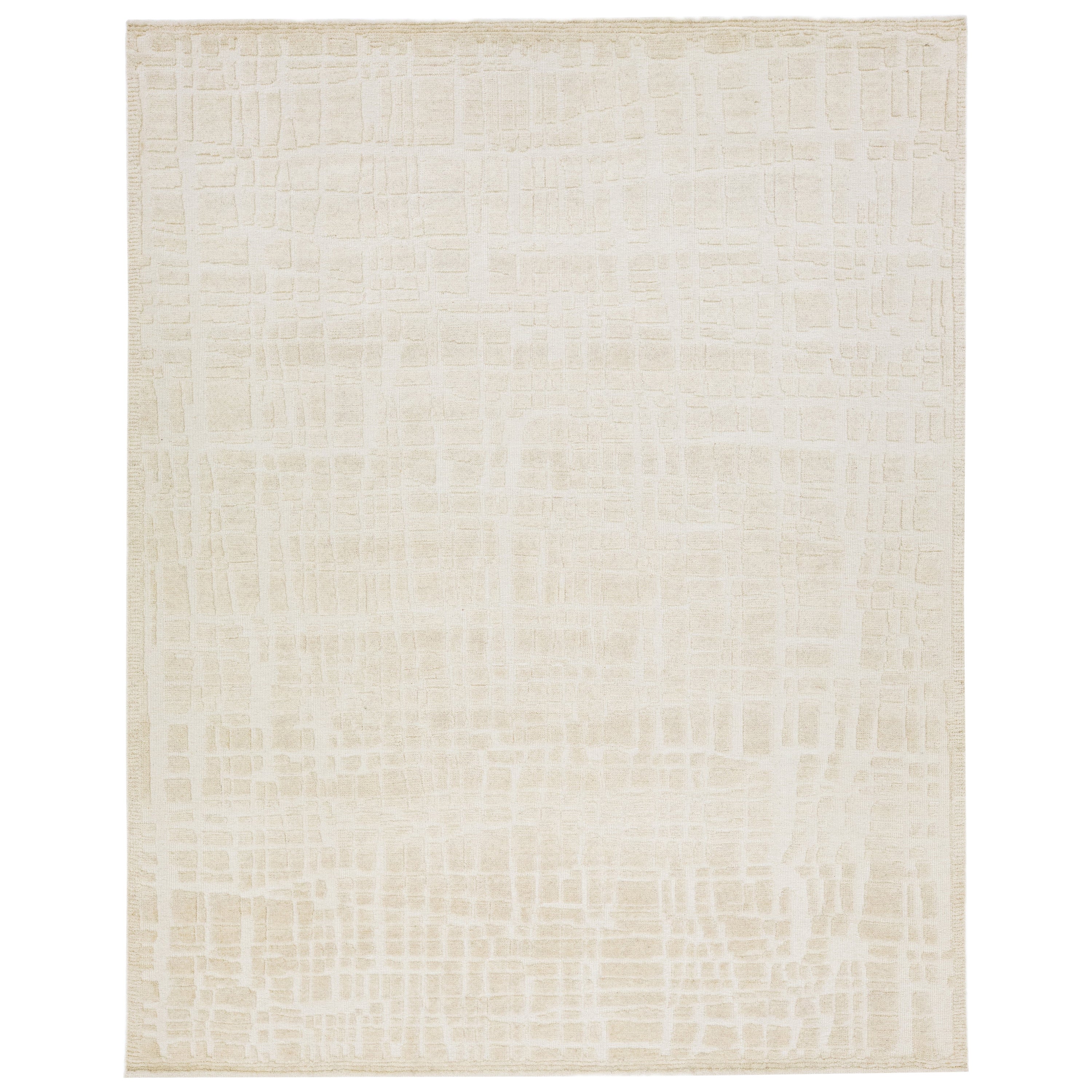 Modern Abstrat Moroccan Style Wool Rug In Natural Beige  For Sale