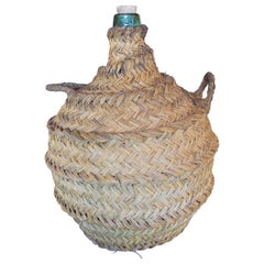 Straw-Covered Glass Bottle Wine Holder