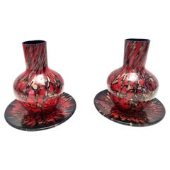 Vintage Black and Red Murano Glass Vases by Vincenzo Nason with Bronze Aventurine Glass