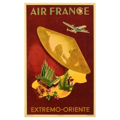 Original Vintage Travel Poster Air France Airline Extremo Oriente Far East Asia