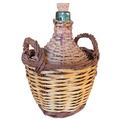Vintage Wicker-Covered Glass Bottle Wine Holder