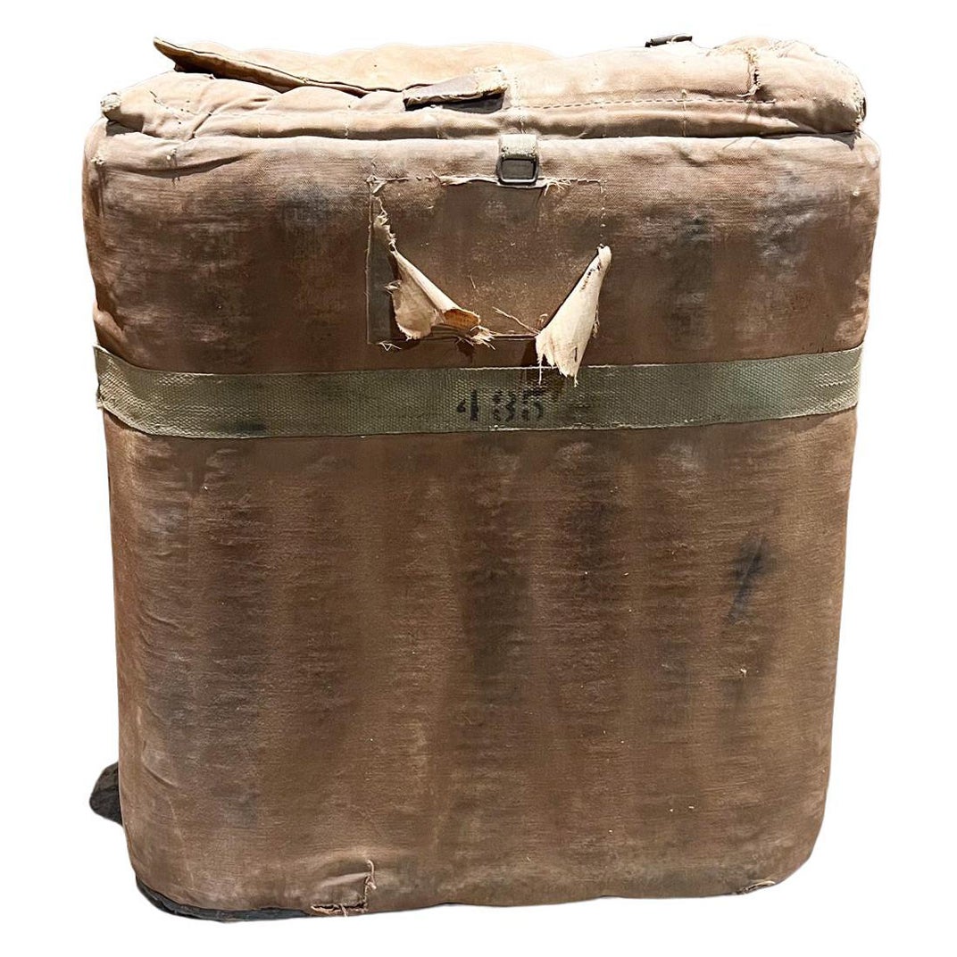 1940s Distressed Military Ice Cooler Tote Portable Chest Leather Canvas For Sale