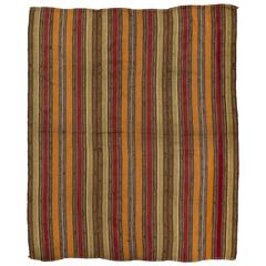 Vintage Turkish Kilim, Banded Flat-Weave Rug 3