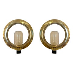 Contemporary Pair of Circle Brass and Murano Glass Sconces, Italy