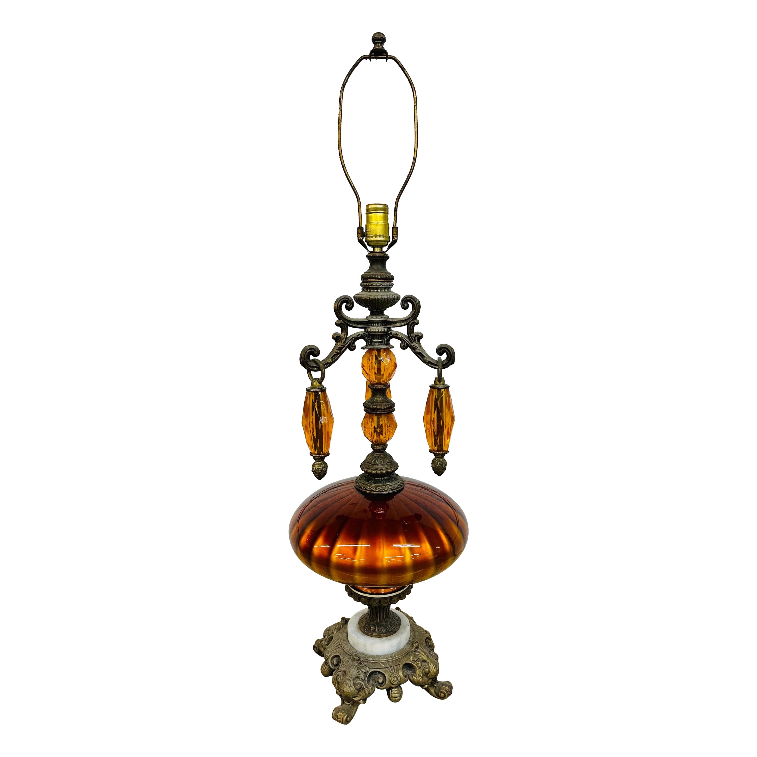 Vintage Hollywood Regency Style Orange Glass Table Lamp For Sale