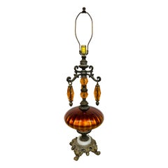 Lampe de bureau vintage en verre orange de style Hollywood Regency