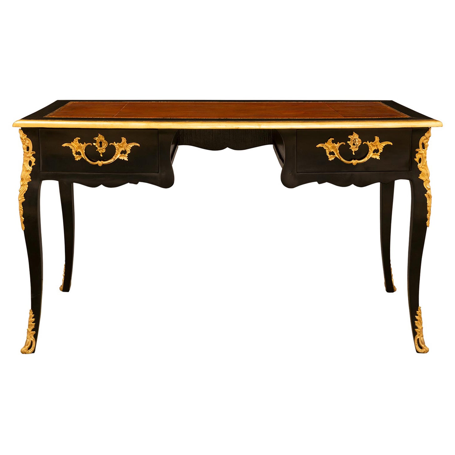 Louis XV.-Schreibtisch aus ebonisiertem Obstholz und Goldbronze, 19. Jahrhundert