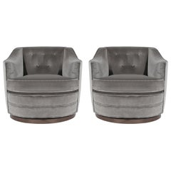 Edward Wormley for Dunbar Swivel Chairs in Grey Alpaca Velvet, C. 1950s