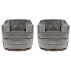 Retro Edward Wormley for Dunbar Swivel Chairs in Grey Alpaca Velvet, C. 1950s