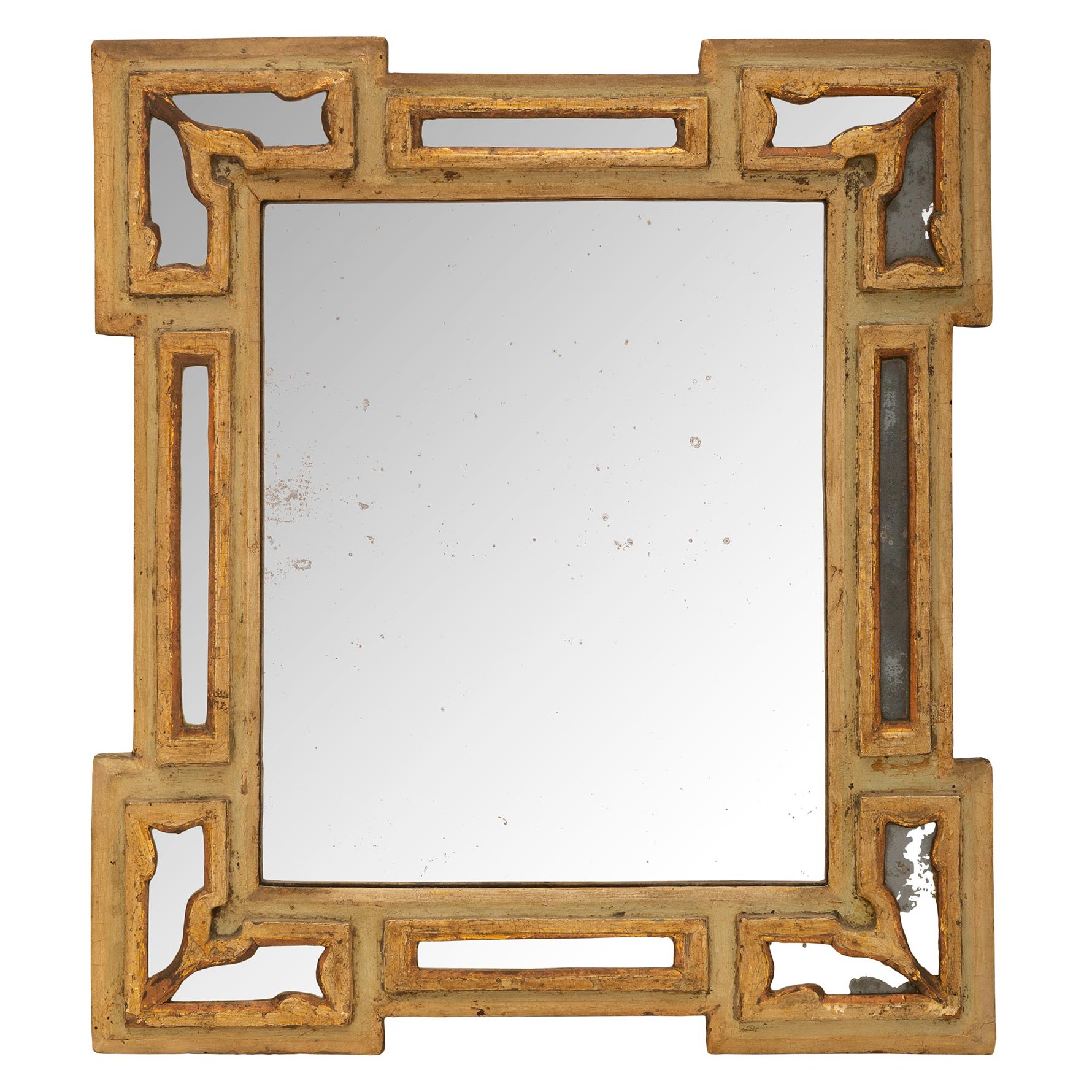 talian 18th Century Baroque St. Double Frame Patinated Wood And Gilt Mirror For Sale