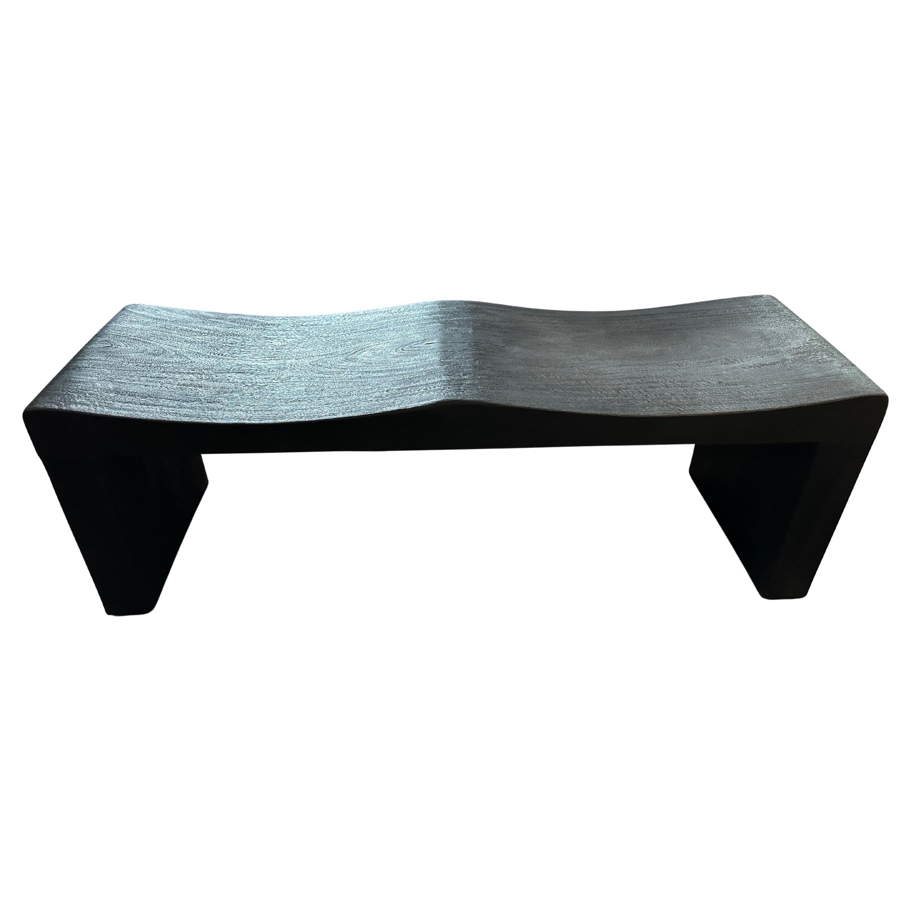 Andrianna Shamaris Charred Teak Wood Wave Bench