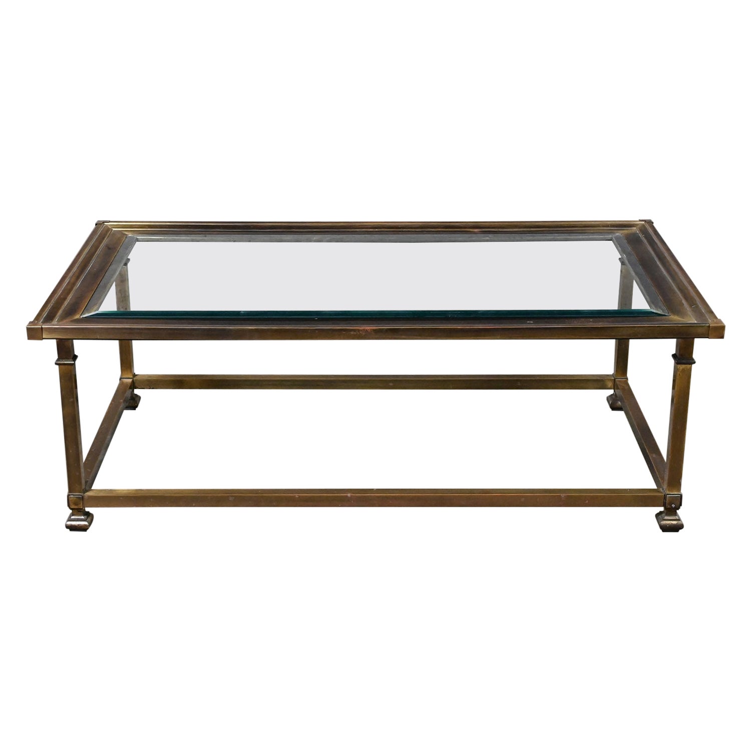 Late 20th Century Coffee Table Style Mastercraft Rectangular Antique Brass Frame For Sale