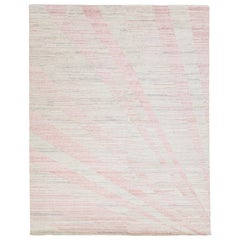 Art Deco Modern Handmade Wool Rug with Beige and Pink Design