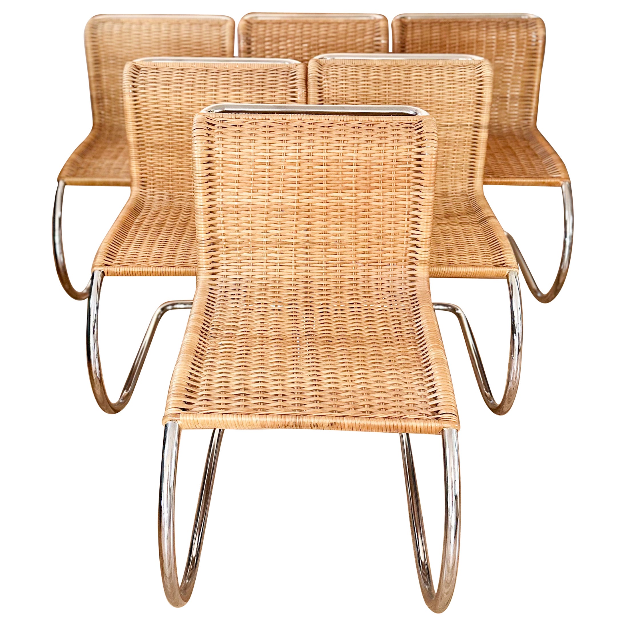 1970s Mies Van Der Rohe for Knoll Rattan Mr10 Dining Chairs