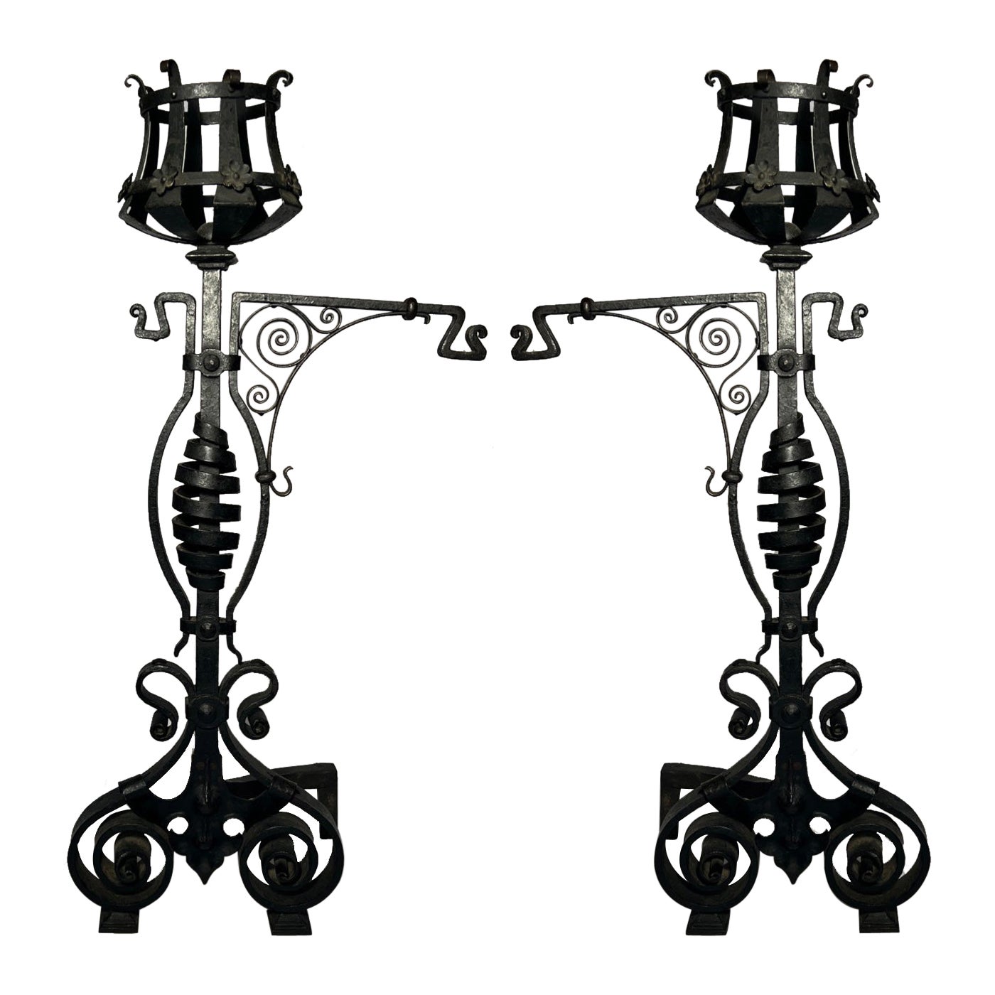 Pair of Late 18th Century Wrought Iron Fireplace Andirons 