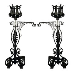 Antique Pair of Late 18th Century Wrought Iron Fireplace Andirons 