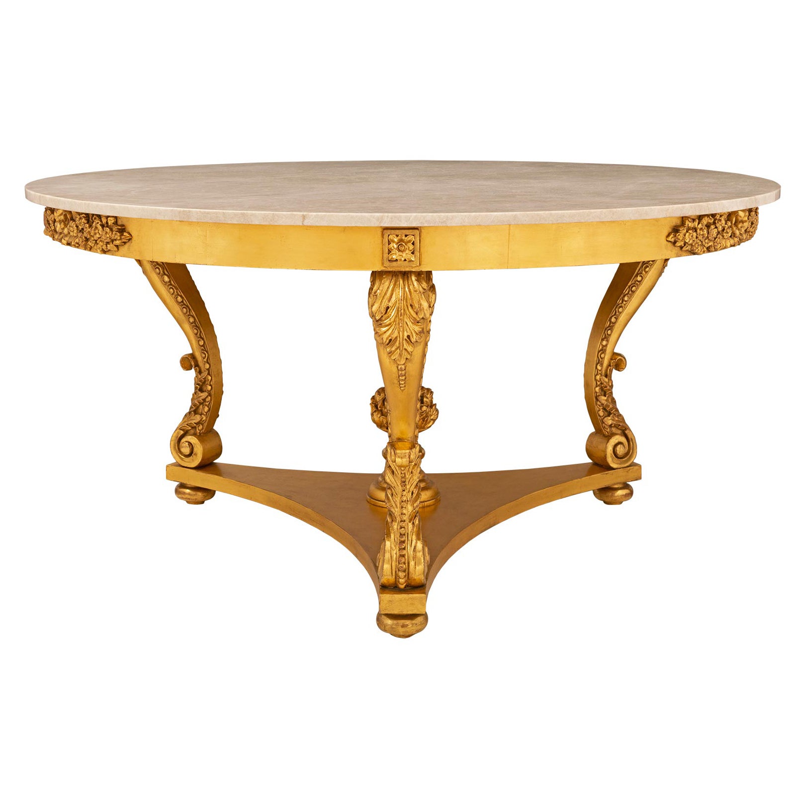 Italian 19th Century Louis XVI St. Giltwood And Alabastro Stone Center Table