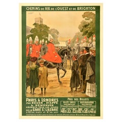 Cartel de Viaje Antiguo Original Ferrocarriles del Oeste y de Brighton De París a Londres