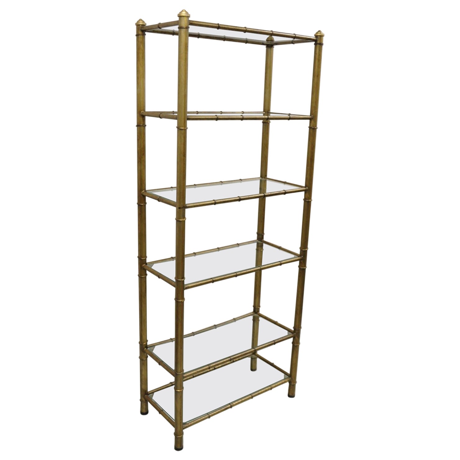 Vtg Hollywood Regency Faux Bamboo Steel Metal Gold 6 Tier Etagere Shelf Bookcase