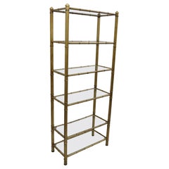 Used Vtg Hollywood Regency Faux Bamboo Steel Metal Gold 6 Tier Etagere Shelf Bookcase