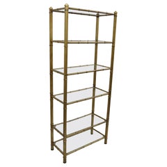 Retro Vtg Hollywood Regency Faux Bamboo Steel Metal Gold 6 Tier Etagere Shelf Bookcase