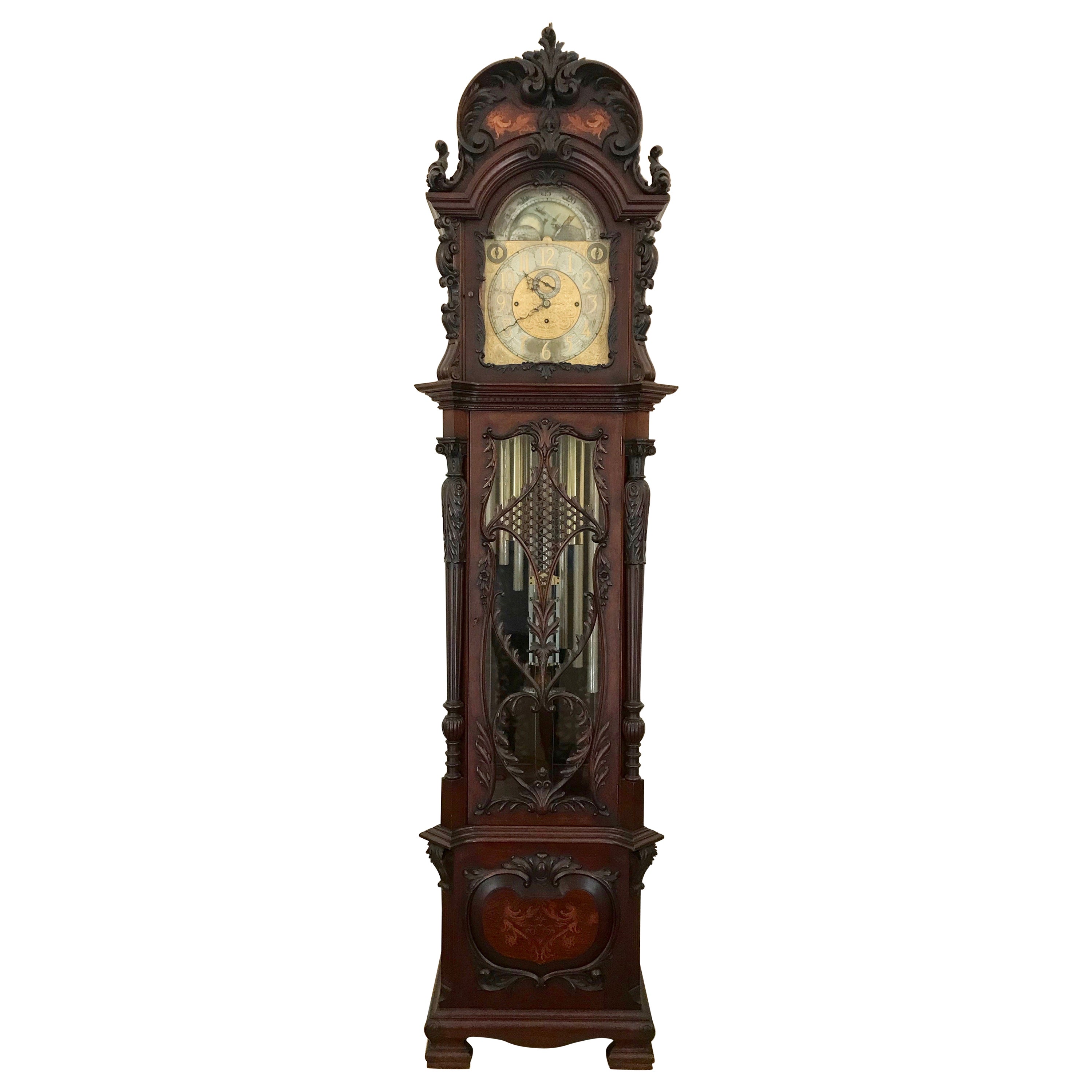 Énorme horloge anglaise à grand boîtier du 19ème siècle