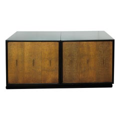 Three Piece Black & Gold Credenza with Brass Detail & Black Glass Tops